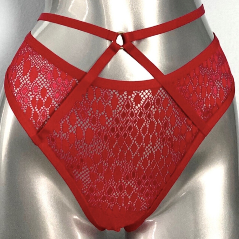 Victorias Secret New Very Sexy Red Snake Lace Brazilian Strappy Ring Panty